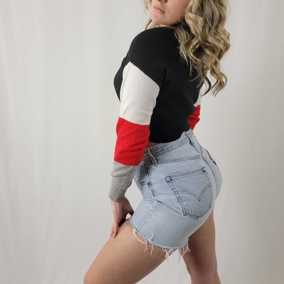 Striped Colorblock Crop Pullover Sweatshirt - S - Picture 3 of 5